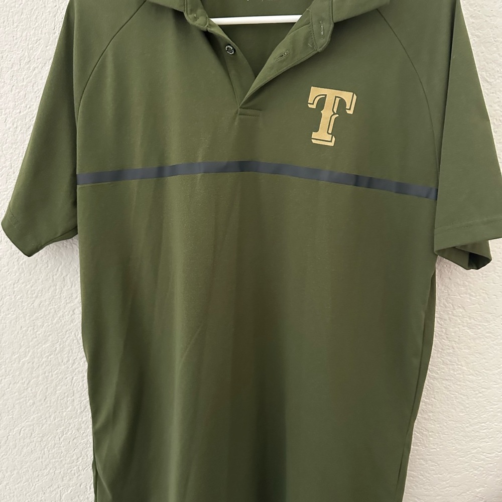 Texas Rangers Olive Green Polo Shirt with T Logo